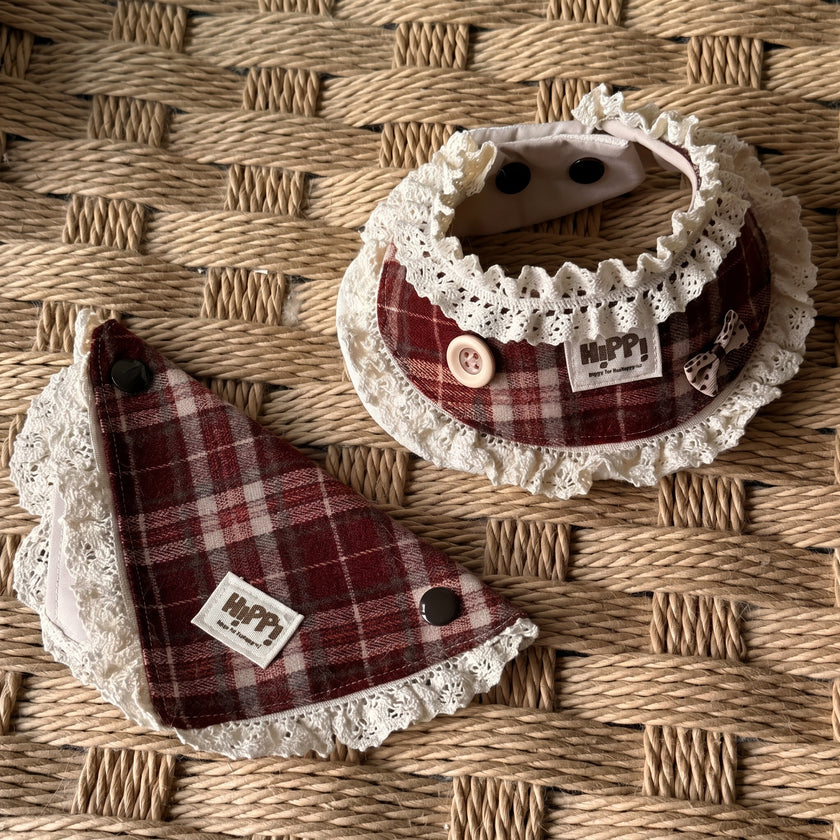 Petalure Studio | Artisan Tartan Lace Bib & Bandana - Festive British Muse