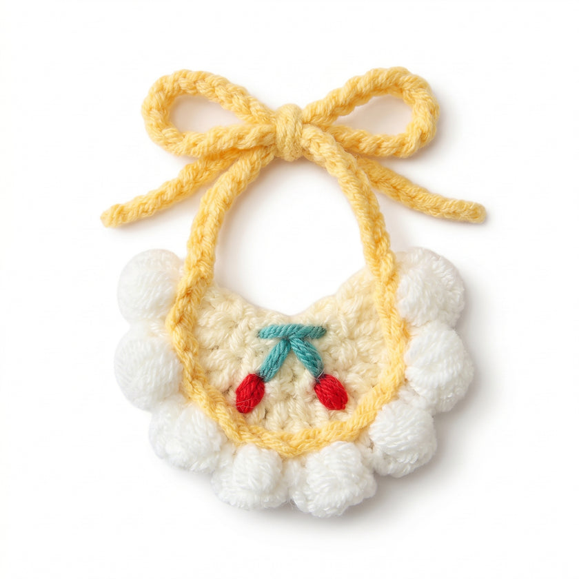 Petalure Studio | Artisan Hand-Knit Puff-Stitch Bib - Whimsical Storybook Charm
